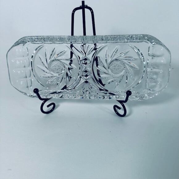 American Cut, Eleanor Butter Dish w/Handles Cut Pinwheel and Fan Blown Glass VTG - Picture 2 of 16